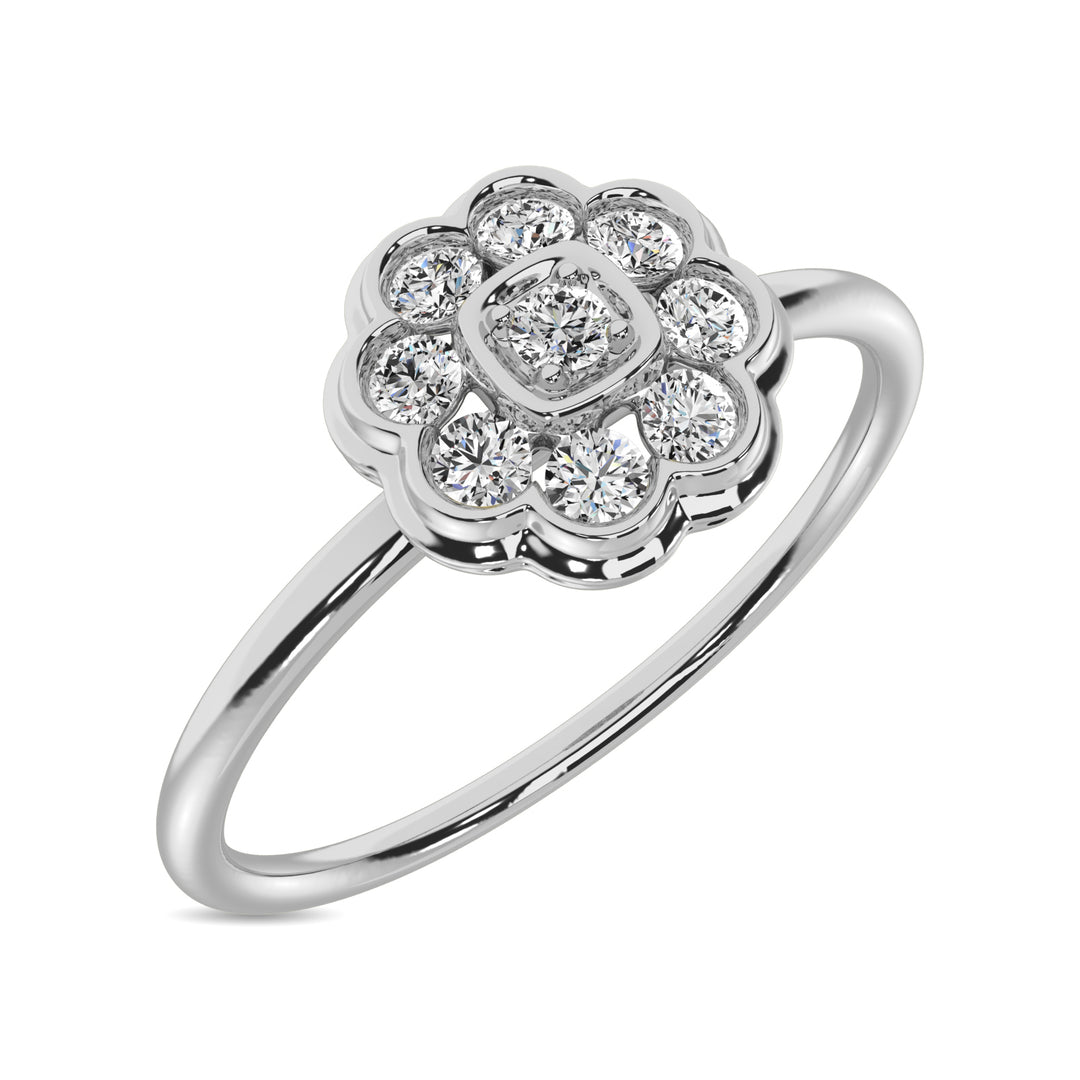 Anillo de Flores con Diamantes de 1/4 qt en Oro Blanco de 10k