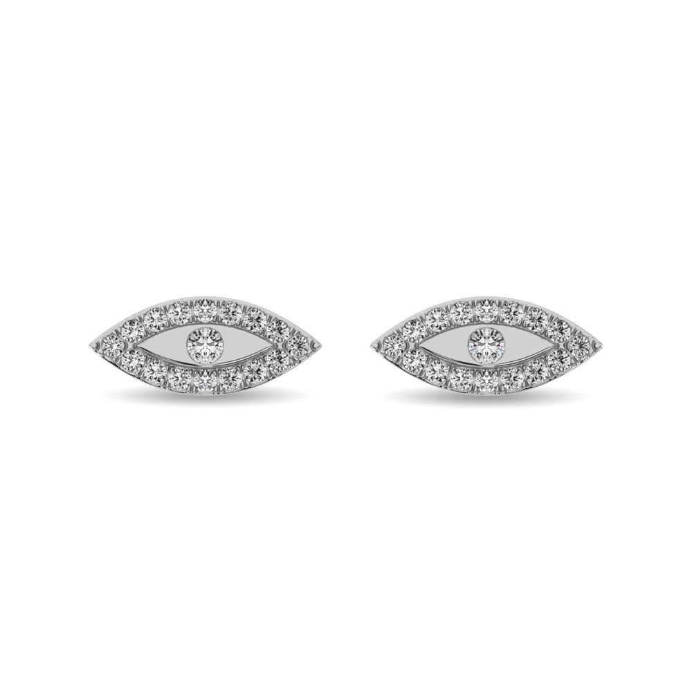 Aretes Modernos de Talla Redonda con Diamantes de 1/6 qt total en Oro Blanco de 10k