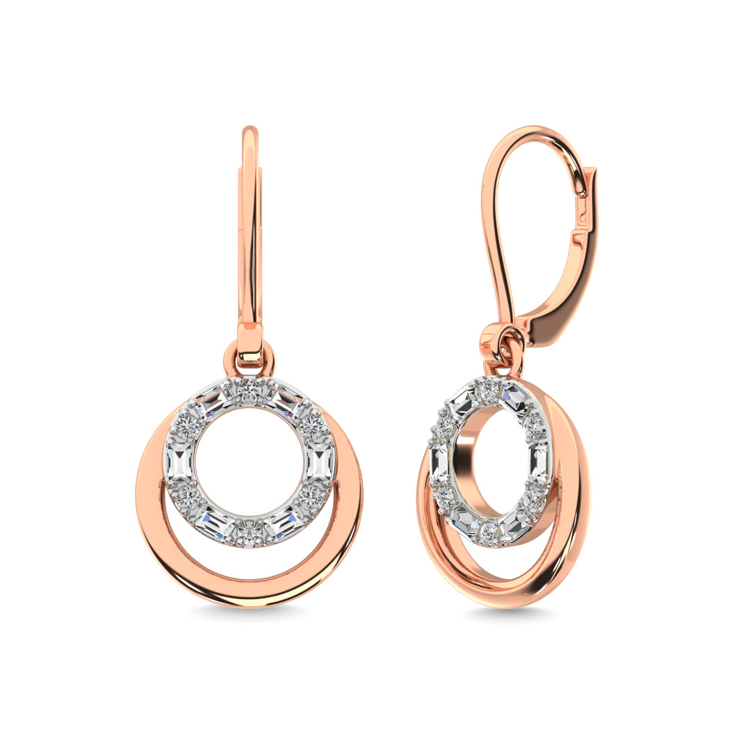 Aretes con Diamantes a la Moda de 1/6 qt en Oro Rosa de 14k