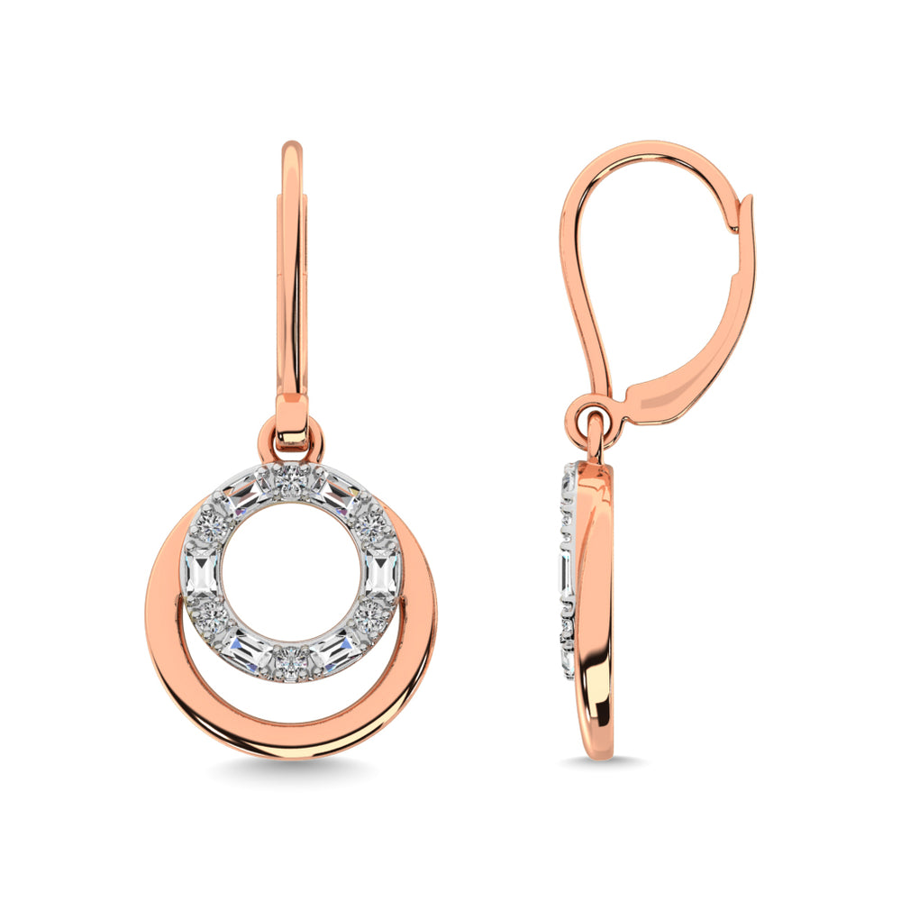 Aretes con Diamantes a la Moda de 1/6 qt en Oro Rosa de 14k