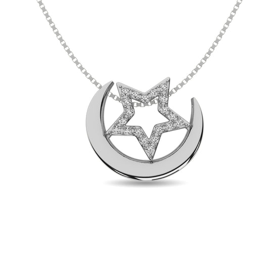 Colgante de luna y estrella con diamantes de 1/20 ct total en plata de ley