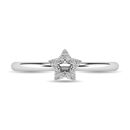 Anillo de Estrella con Diamantes de 1/20 qt en Oro Blanco de 10k