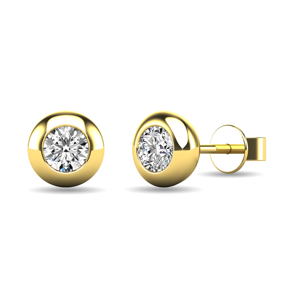 Aretes con Engarce de Bisel de Diamantes de 1/10 qt total en Oro Amarillo de 10k