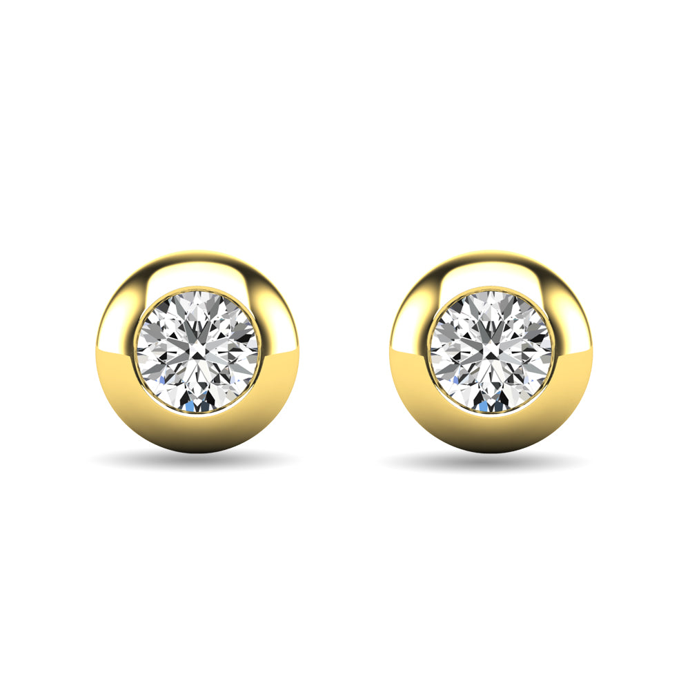 Aretes con Engarce de Bisel de Diamantes de 1/10 qt total en Oro Amarillo de 10k