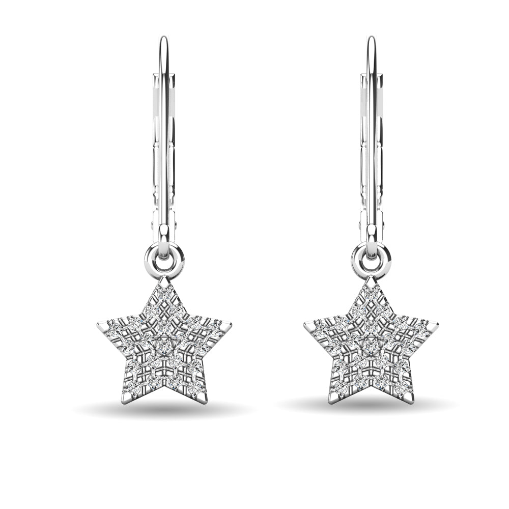 Aretes Colgantes de Estrella con Diamantes de 1/8 qt total en Oro Blanco de 10k