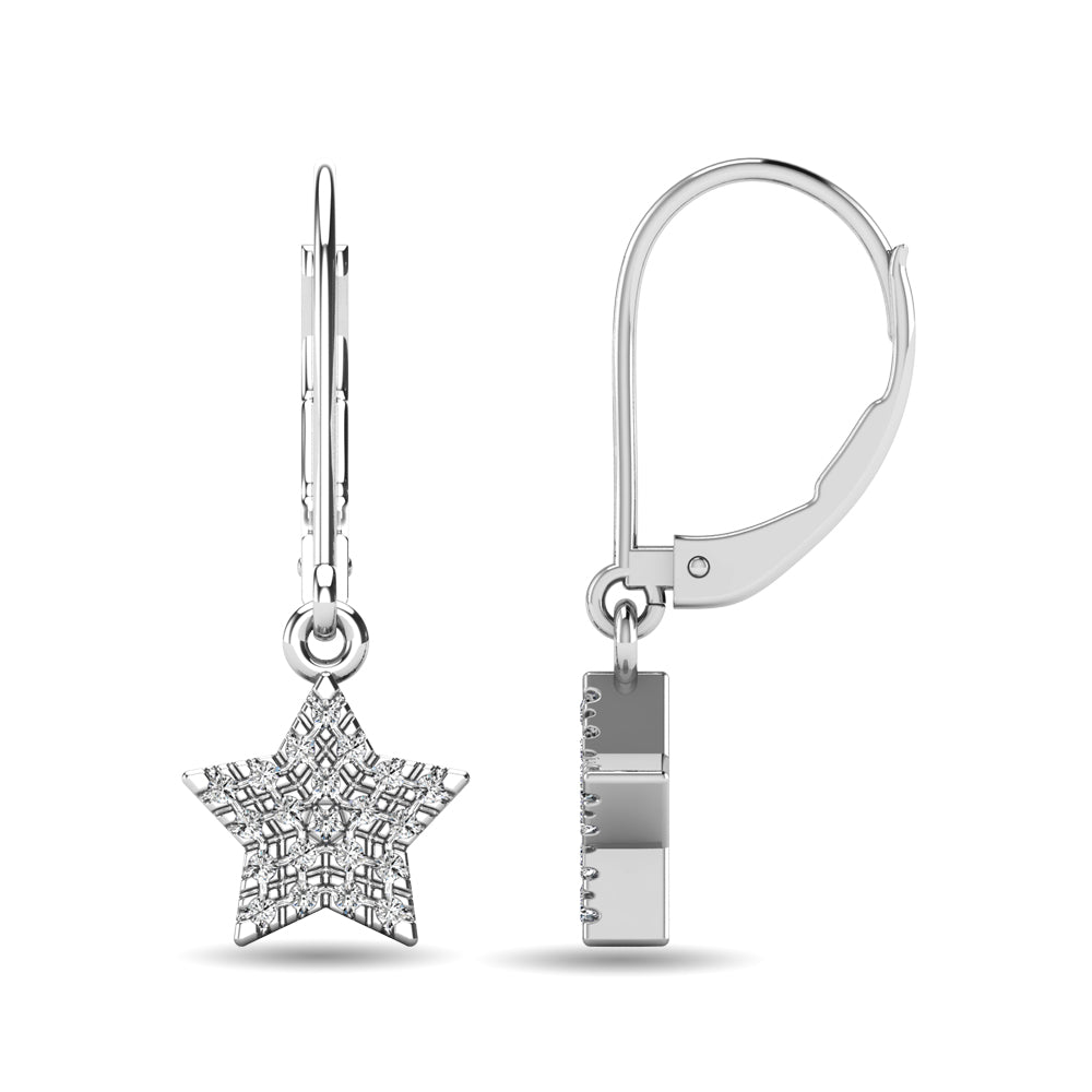 Aretes Colgantes de Estrella con Diamantes de 1/8 qt total en Oro Blanco de 10k