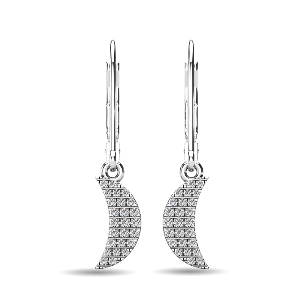 Aretes Colgantes de Luna con Diamantes de 1/10 qt en Oro Blanco de 10k