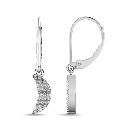 Aretes Colgantes de Luna con Diamantes de 1/10 qt en Oro Blanco de 10k