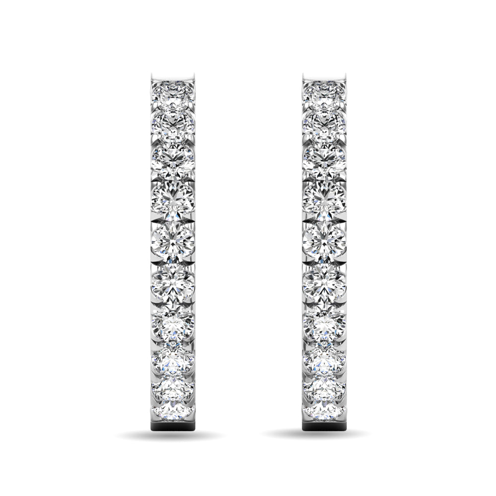 Aretes Tipo Argolla con Diamantes de 5/8 qt total en Oro Blanco de 10k