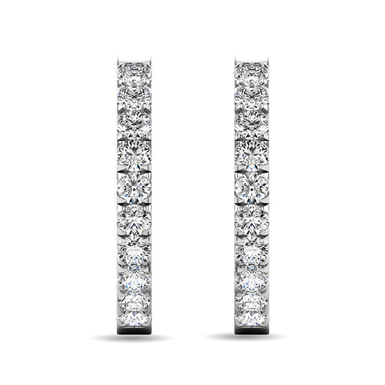 Aretes Tipo Argolla con Diamantes de 5/8 qt total en Oro Blanco de 10k