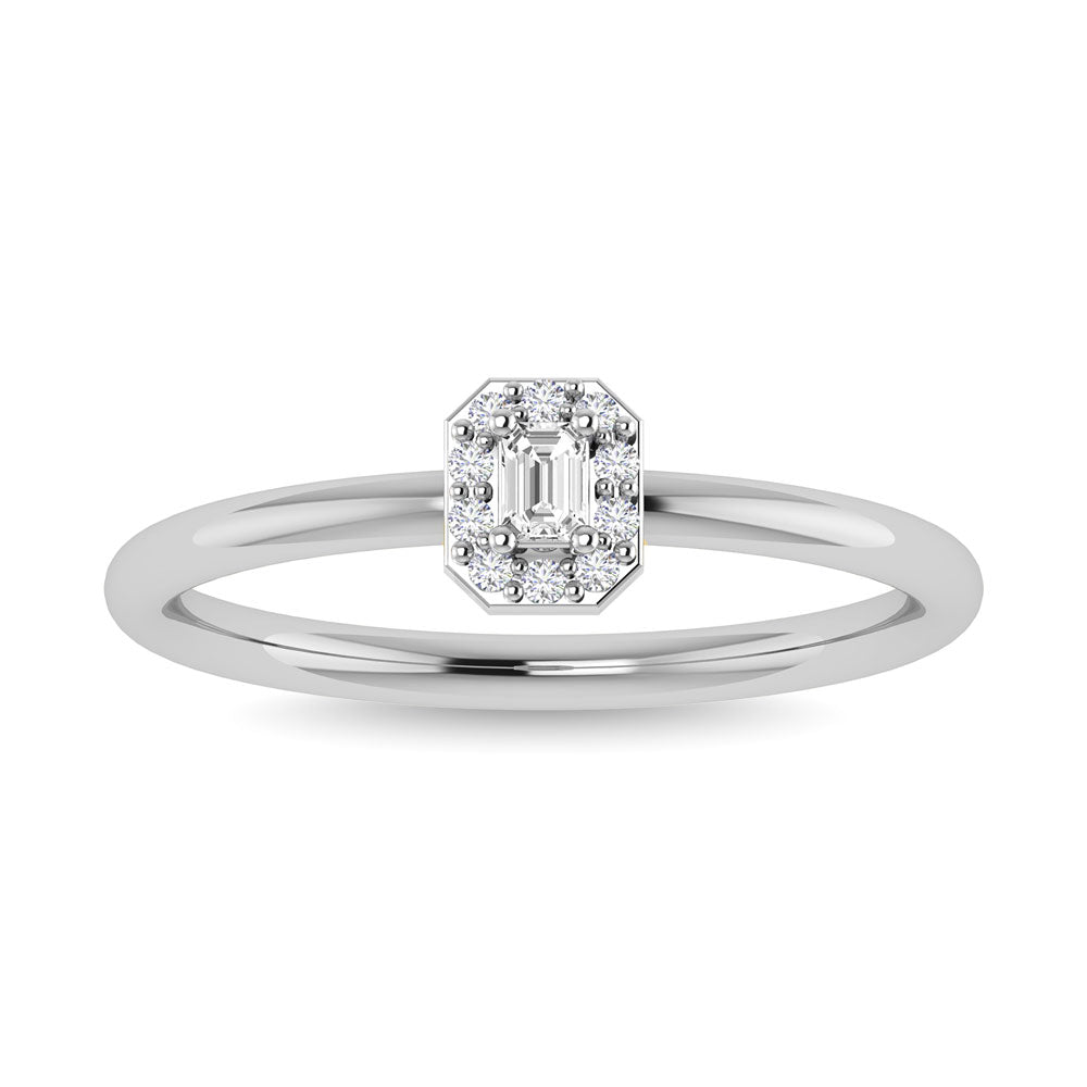 Diamante 1/6 Ct.Tw. Anillo de promesa de talla esmeralda en oro blanco de 14 k