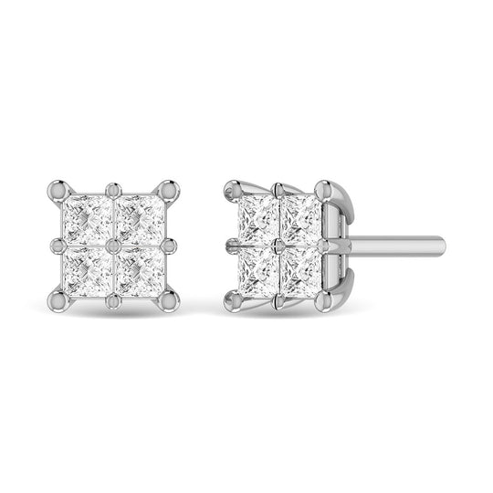 Diamante 1/3 Ct.Tw. Aretes de moda de talla princesa en oro blanco de 14 k