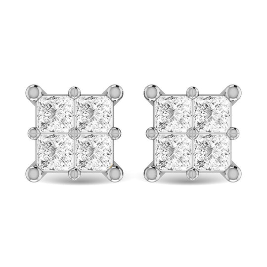 Diamante 1/3 Ct.Tw. Aretes de moda de talla princesa en oro blanco de 14 k