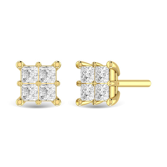 Diamante 1/4 Ct.Tw. Aretes de moda de talla princesa en oro amarillo de 14 k