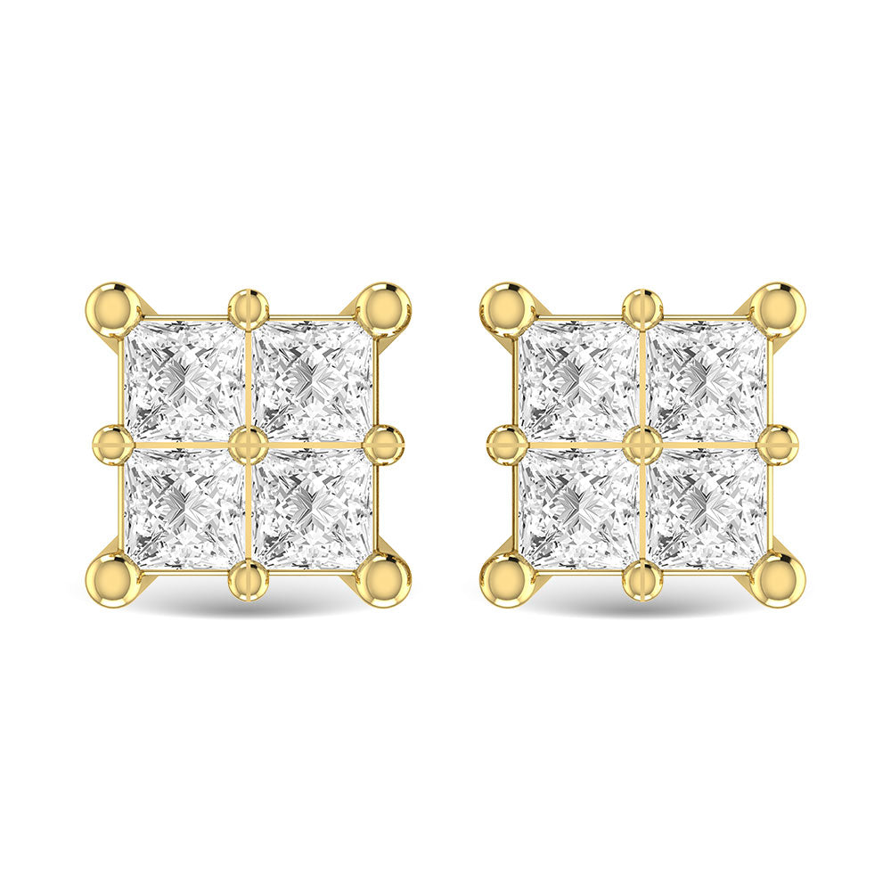 Diamante 1/4 Ct.Tw. Aretes de moda de talla princesa en oro amarillo de 14 k