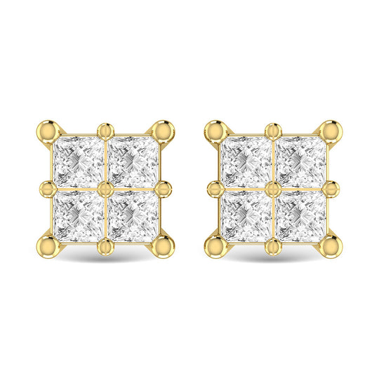 Diamante 1/4 Ct.Tw. Aretes de moda de talla princesa en oro amarillo de 14 k