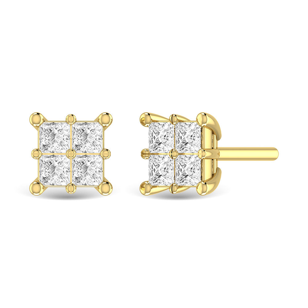 Diamante 1/2 Ct.Tw. Aretes de moda de talla princesa en oro amarillo de 14 k