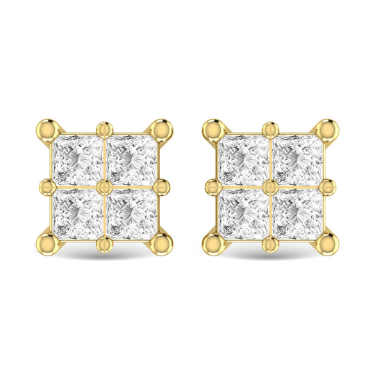 Diamante 1/6 Ct.Tw. Aretes de moda de talla princesa en oro amarillo de 14 k