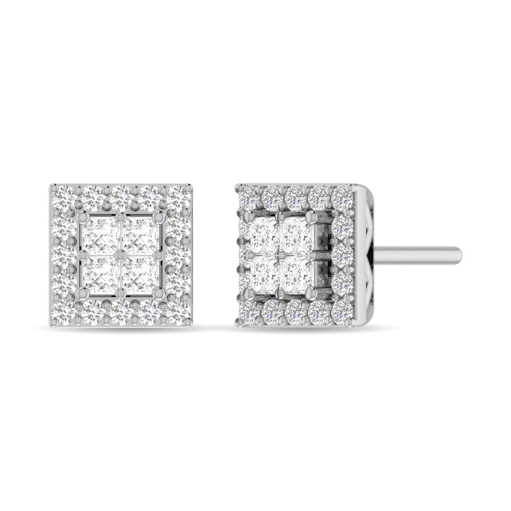 Diamante 1/2 Ct.Tw. Aretes de moda redondos y de princesa en oro blanco de 14 k