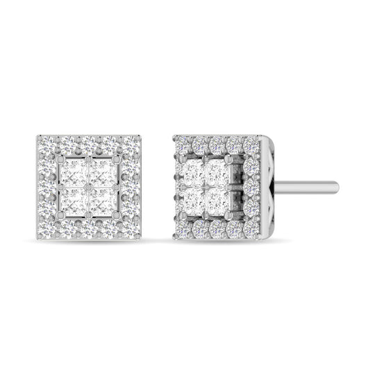 Diamante 1/2 Ct.Tw. Aretes de moda redondos y de princesa en oro blanco de 14 k