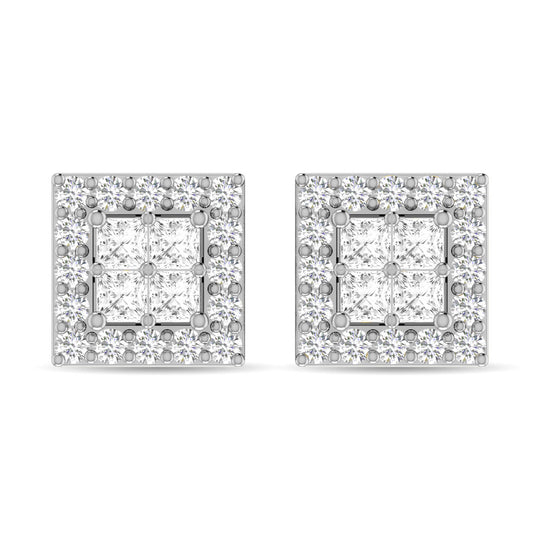 Diamante 1/2 Ct.Tw. Aretes de moda redondos y de princesa en oro blanco de 14 k