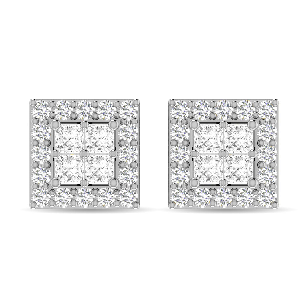 Diamante 1/3 Ct.Tw. Aretes de moda redondos y de princesa en oro blanco de 14 k