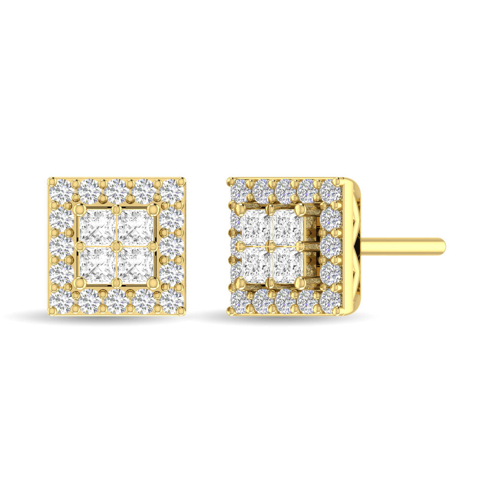 Diamante 1/2 Ct.Tw. Aretes de moda redondos y de princesa en oro amarillo de 14 k