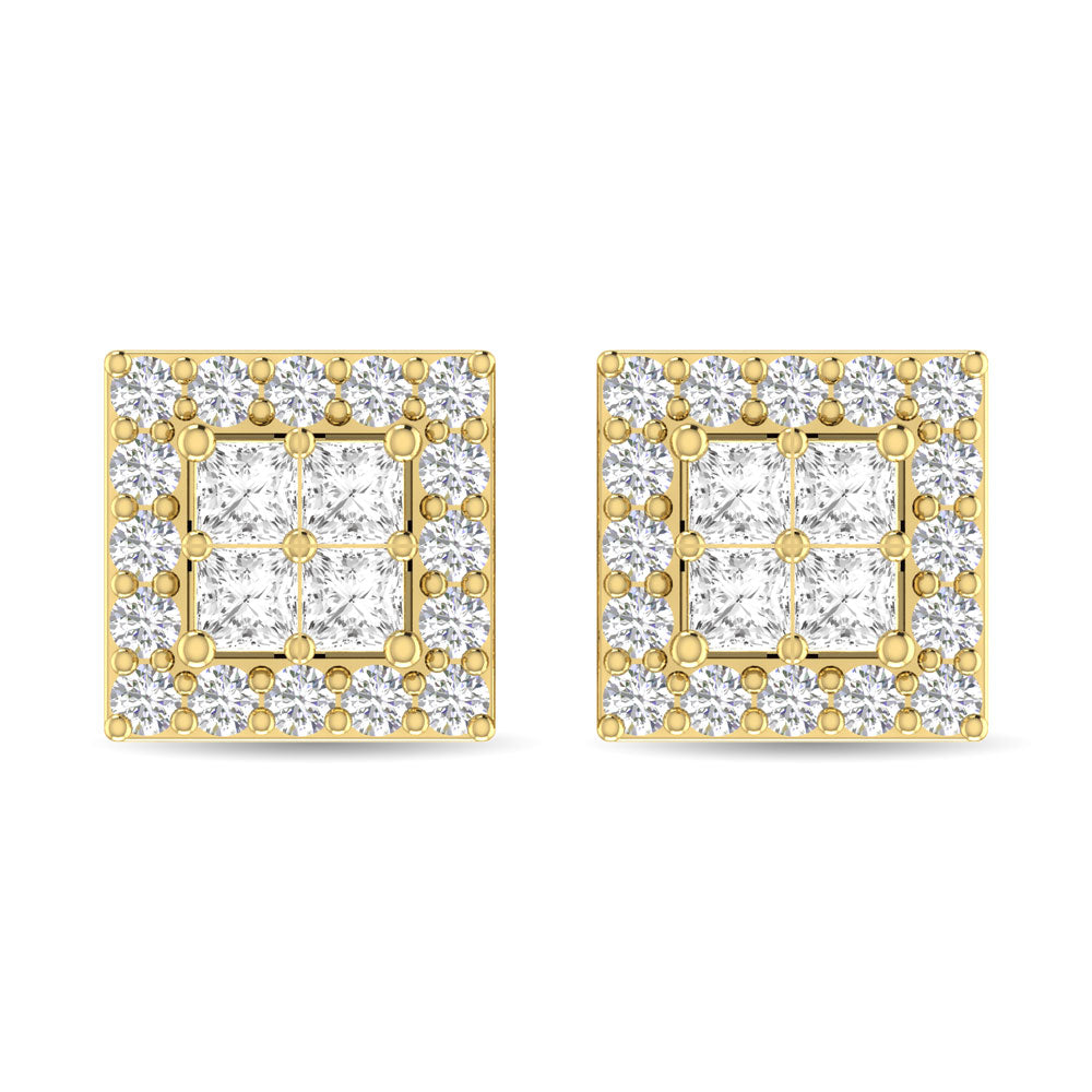 Diamante 1/2 Ct.Tw. Aretes de moda redondos y de princesa en oro amarillo de 14 k