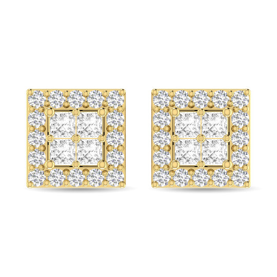 Diamante 1/2 Ct.Tw. Aretes de moda redondos y de princesa en oro amarillo de 14 k