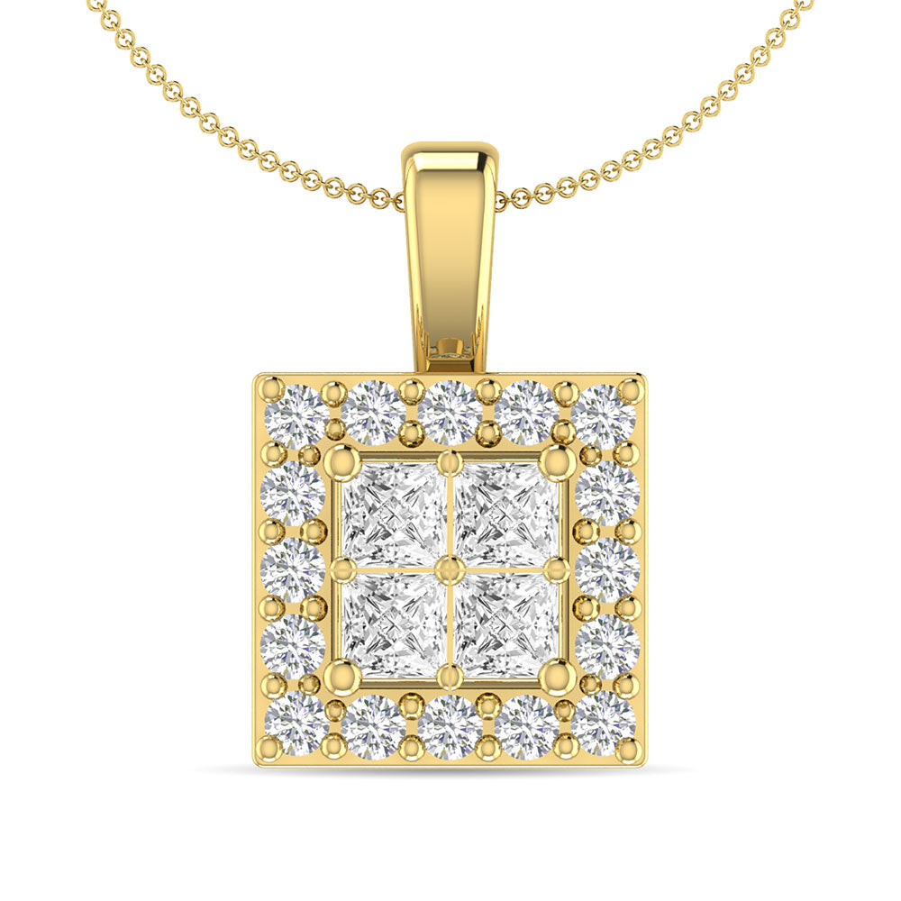 Diamante 1/3 Ct.Tw. Colgante moderno redondo y de princesa en oro amarillo de 14 k