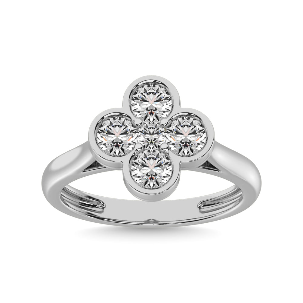 Anillo Floral con Diamantes de 1 qt en Oro Blanco de 14k