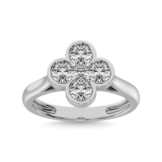 Anillo Floral con Diamantes de 1 qt en Oro Blanco de 14k