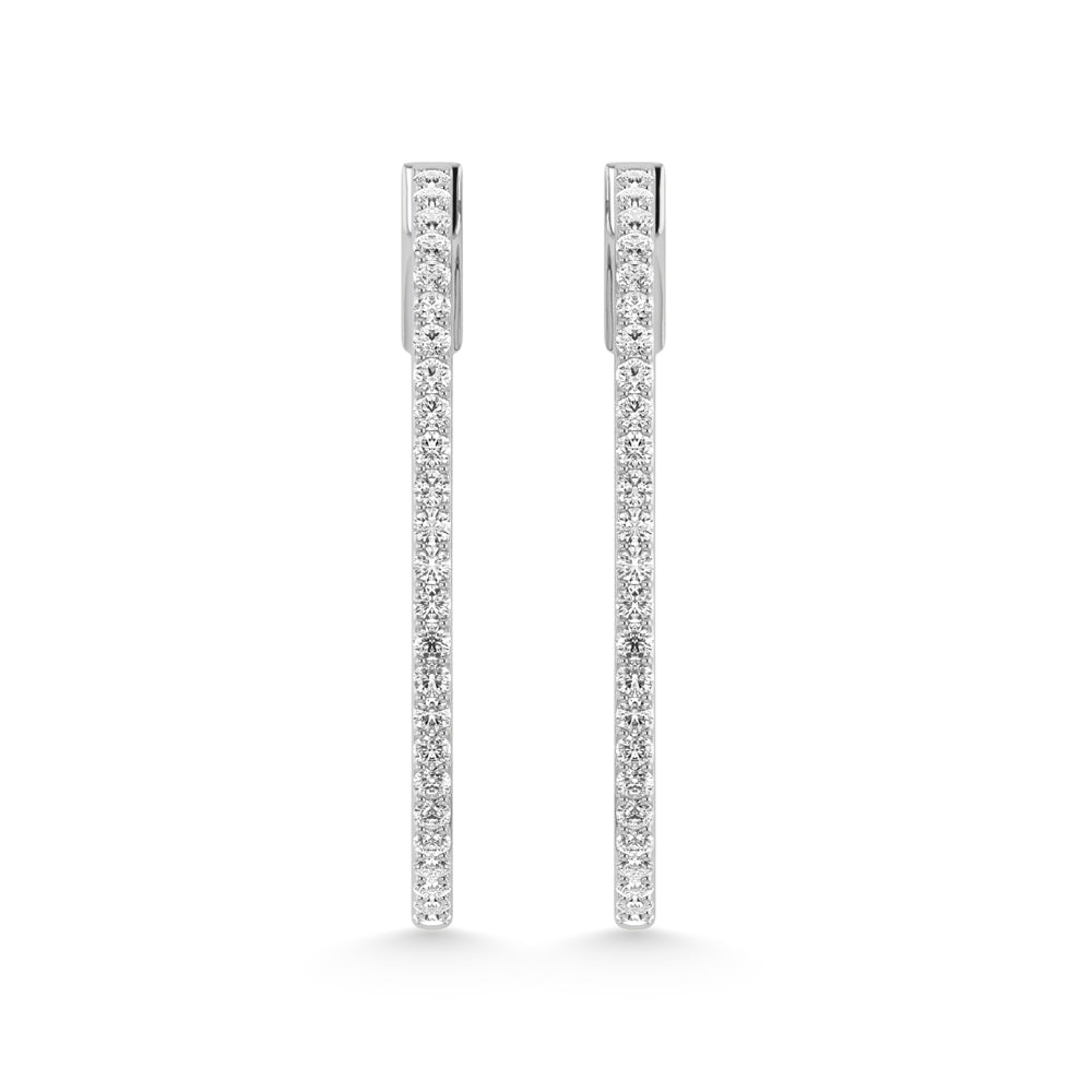 Diamante de 1 qt.Tw. Aretes de aro en oro blanco de 10 quilates