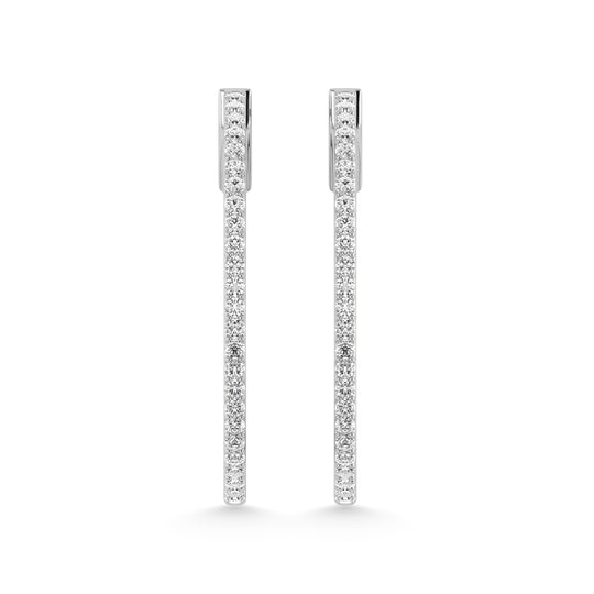 Diamante de 1 qt.Tw. Aretes de aro en oro blanco de 10 quilates