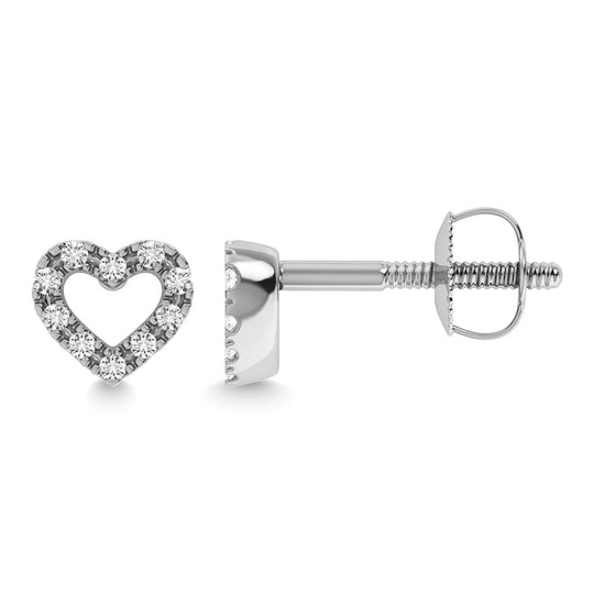 Diamante 1/20 Ct.Tw. Aretes de coraz√≥n en oro blanco de 10 quilates