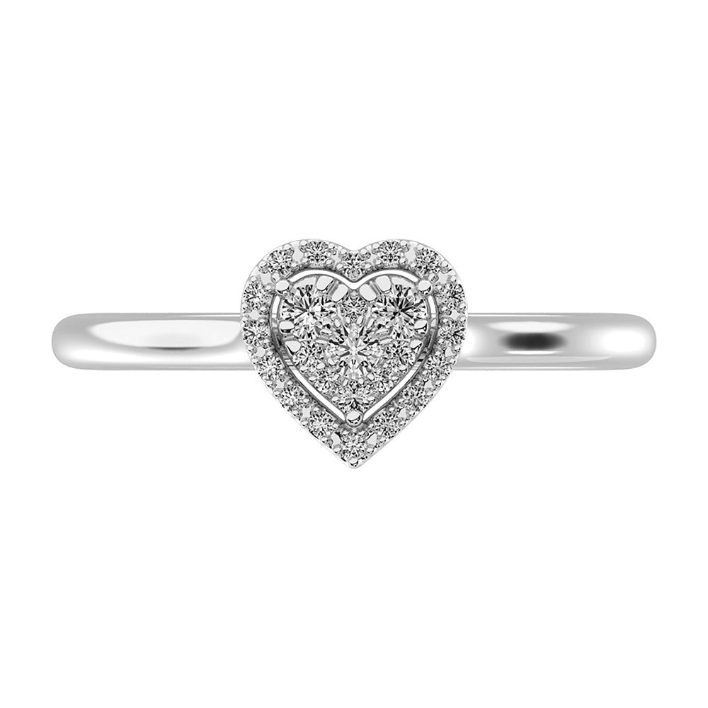 Oro blanco de 10 quilates de 1/6 quilates total. Anillo de promesa con coraz√≥n de diamantes