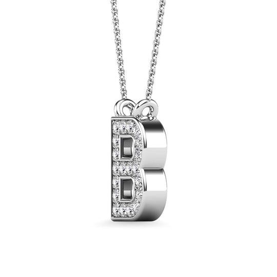 Diamante 1/20 Ct.Tw. Colgante con letra B en oro blanco de 10 quilates