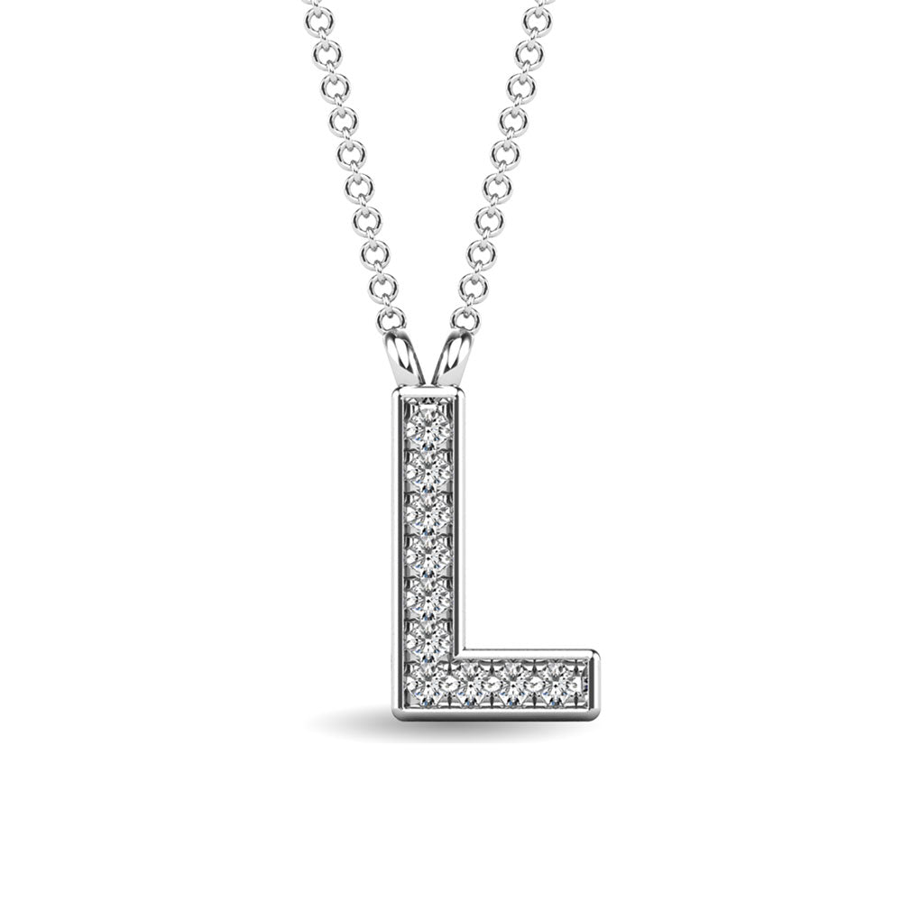 Diamante 1/20 Ct.Tw. Colgante con letra L en oro blanco de 10 quilates