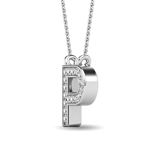 Diamante 1/20 Ct.Tw. Colgante con letra P en oro blanco de 10 quilates