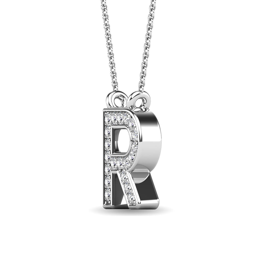 Diamante 1/20 Ct.Tw. Colgante con letra R en oro blanco de 10 quilates