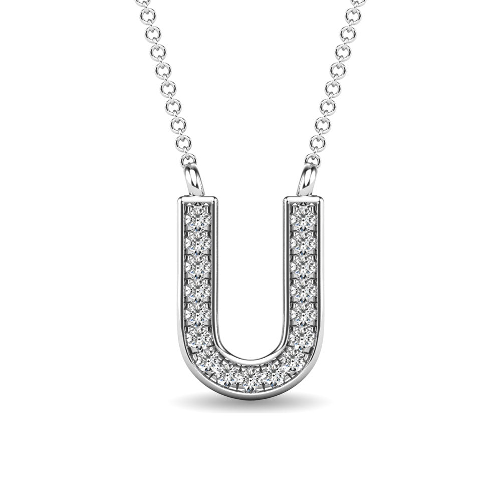 Diamante 1/20 Ct.Tw. Colgante con letra U en oro blanco de 10 quilates