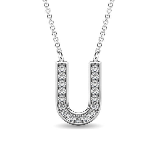 Diamante 1/20 Ct.Tw. Colgante con letra U en oro blanco de 10 quilates