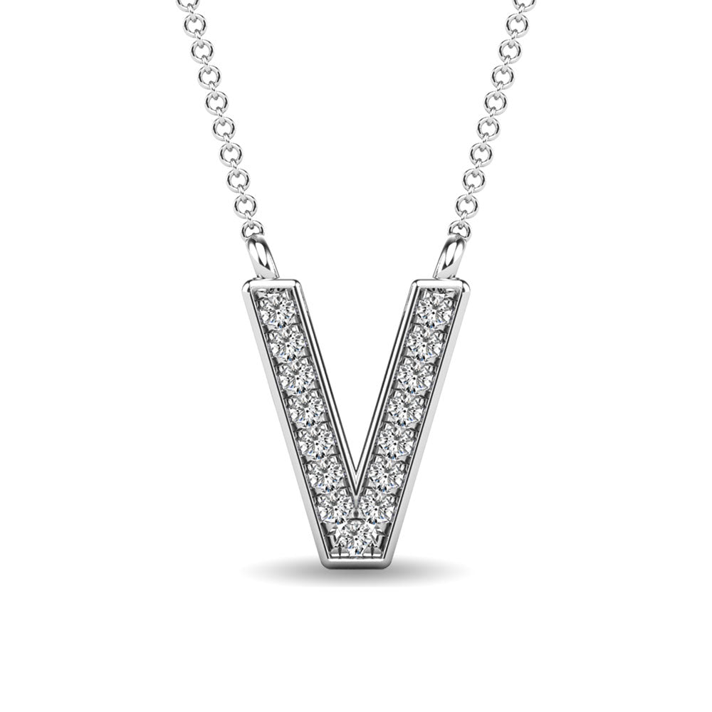 Diamante 1/20 Ct.Tw. Colgante con letra V en oro blanco de 10 quilates