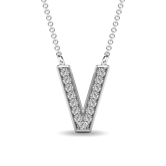 Diamante 1/20 Ct.Tw. Colgante con letra V en oro blanco de 10 quilates