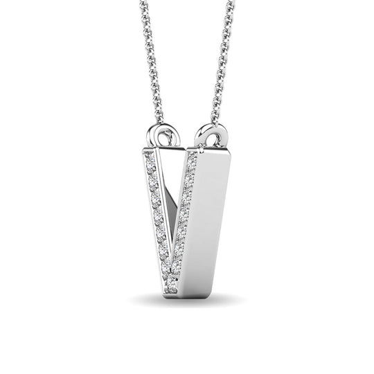 Diamante 1/20 Ct.Tw. Colgante con letra V en oro blanco de 10 quilates