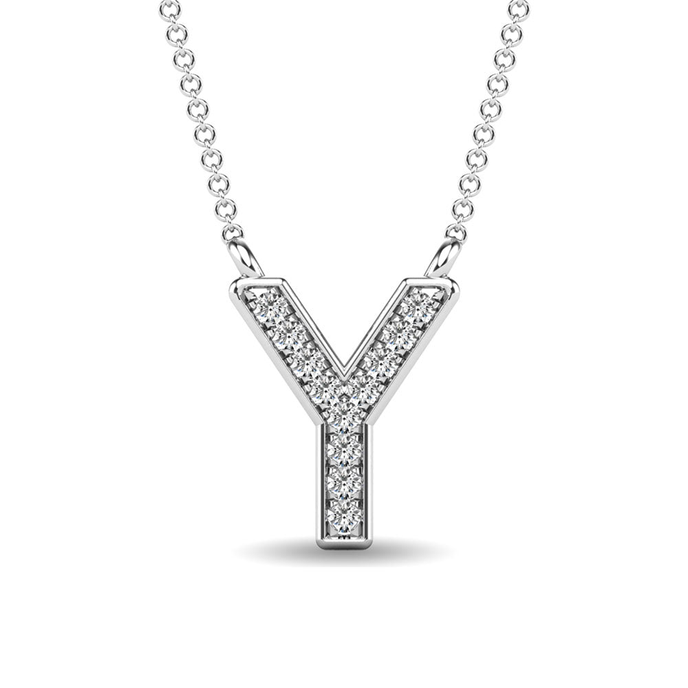 Diamante 1/20 Ct.Tw. Colgante con letra Y en oro blanco de 10 quilates