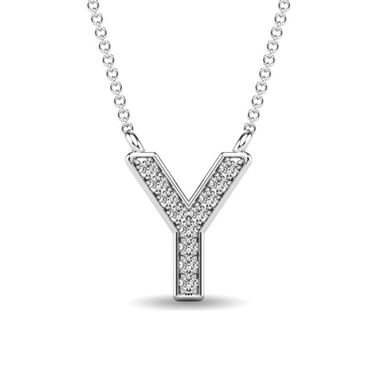 Diamante 1/20 Ct.Tw. Colgante con letra Y en oro blanco de 10 quilates