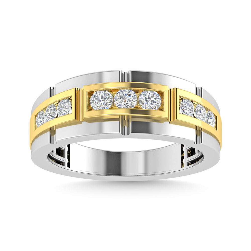 Alianza de Boda para Caballero con Diamantes de 1/2 qt en Oro Bicolor de 14k