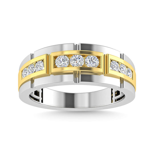 Alianza de Boda para Caballero con Diamantes de 1/2 qt en Oro Bicolor de 14k