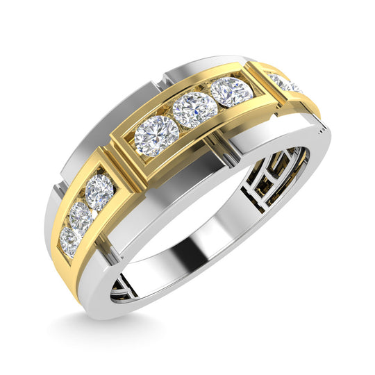 Alianza de Boda para Caballero con Diamantes de 1/2 qt en Oro Bicolor de 14k